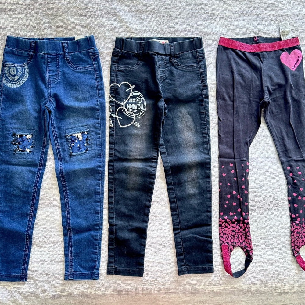 4 PCs Desigual Stylish Kids' Jeans and Leggings Set, Size 7/8